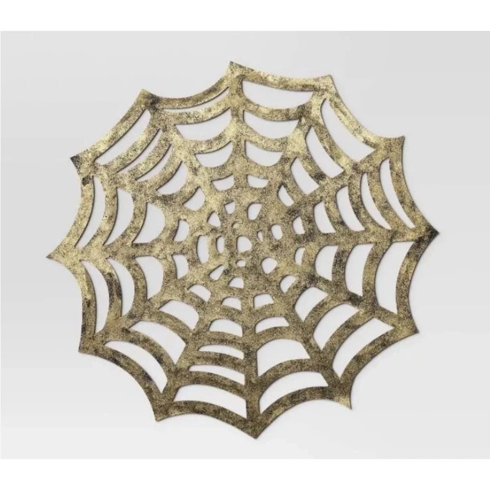 Threshold Halloween Spiderweb Placemats Set Of 4 Faux Leather Gold Tone 15”